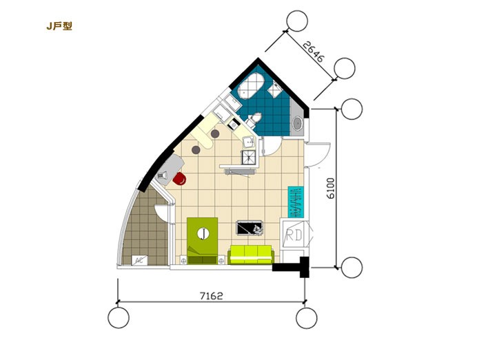 J户型(包括:2-7#楼,建筑面积:50-51m²)