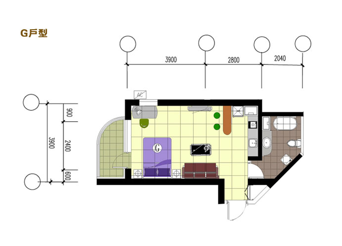 G户型(包括:2-7#楼,建筑面积:48-52m²)
