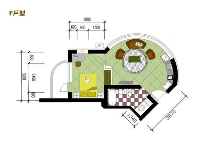 F户型(包括:2-7#楼,建筑面积:56-60m²)