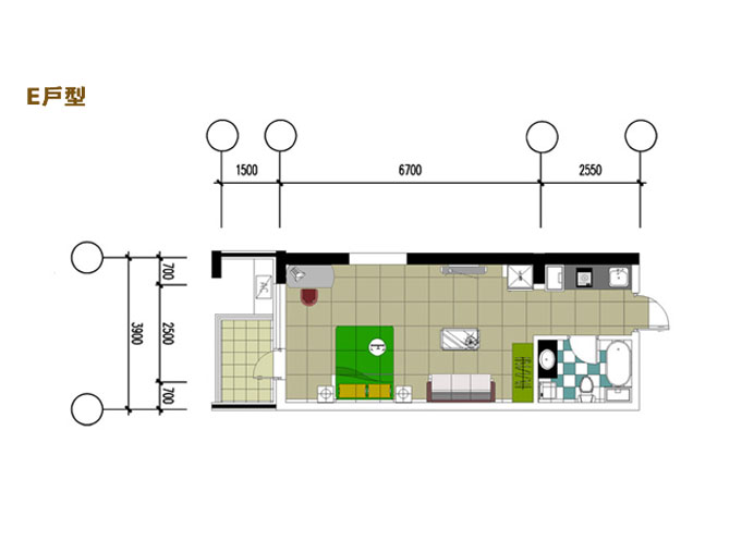 E户型(包括:8-10#楼,建筑面积:48-55m²)