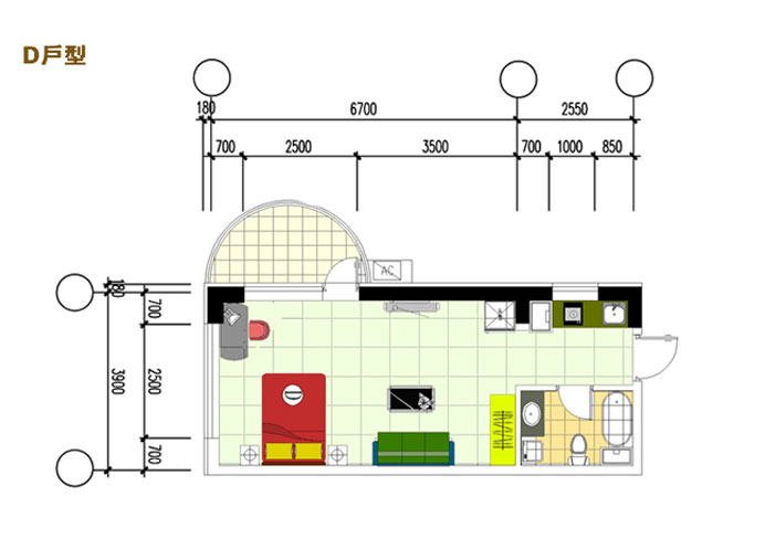 D户型(包括:8-10#楼,建筑面积:48-54m²)