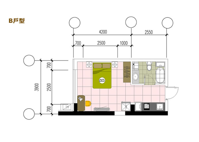 B户型(包括:8-10#楼,建筑面积:36-38m²)