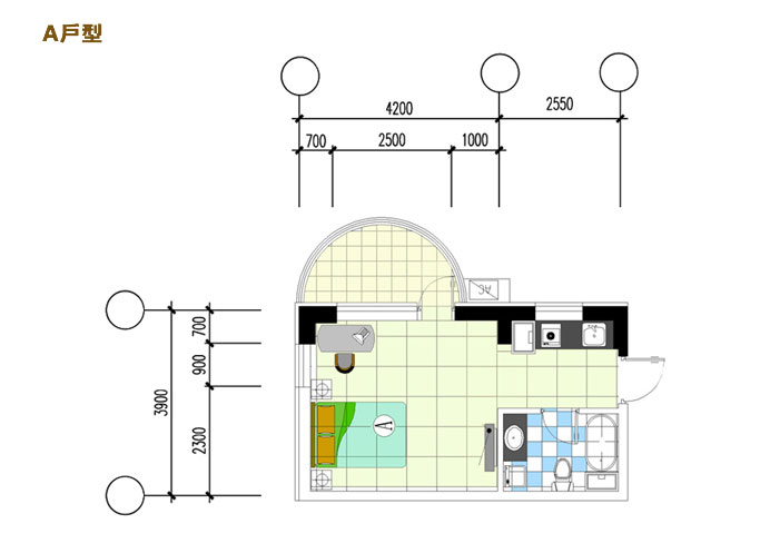 A户型(包括:8-10#楼,建筑面积:35-41m²)